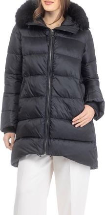 Gorski Apres-Ski Horizontal Parka Coat with Detachable Toscana Lamb Hood Trim in Black/black at Nordstrom, Size X-Small