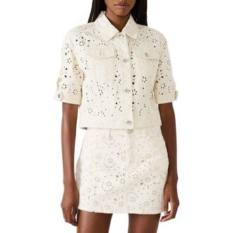 Steve Madden Blu Elbow-Sleeve Cotton Eyelet Jacket in Sea Mist at Nordstrom, Size X-Small