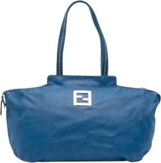 Fendi Pre-owned Shoulder Bags, female, Blue, Size: ONE SIZE Pre-owned Leather Tote