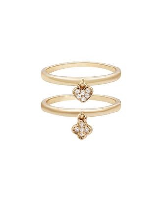 Adornia Adornia 14K Plated Cz Dangling Heart & Clovers Ring Set