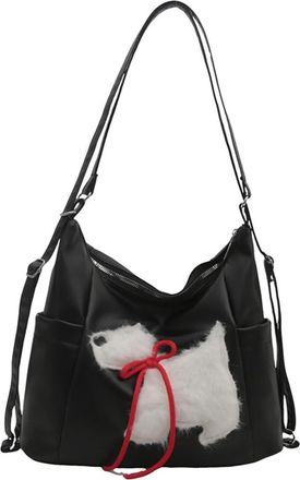 Generic PU Leather Plush Puppy Shoulder Bag Casual Sling Bag Commute Backpack (Black)