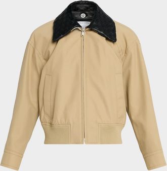 Bottega Veneta Cotton Twill Blouson with Intrecciato Collar