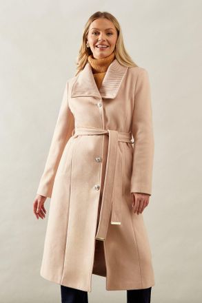 Wallis Womens Knitted Collar Button Through Wrap Coat - Beige - Size 16 UK