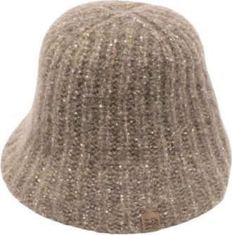 Brunello Cucinelli Sequin-Embellished Ribbed-Knit Bucket Hat - Dames - Accessoires - Beige - Maat: S Kasjmier