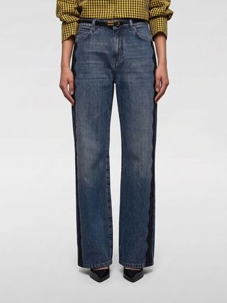 Pinko High-Waisted Wide Leg Jeans in Cotton Denim with Lace Inserts