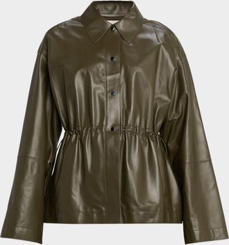 Lafayette 148 New York Drawstring Lambskin Leather Shirt Jacket