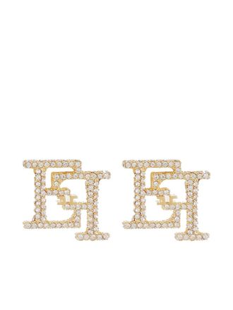 Elisabetta Franchi logo crystal-embellished earrings - Gold