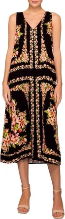 Melloday Sleeveless Shift Midi Dress in Black Floral at Nordstrom, Size X-Small