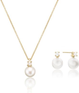Lily & Roo Gold Diamond Style and Pearl Stud Earrings and Necklace Gift Set