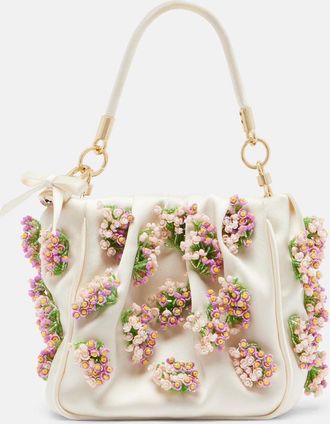 Self Portrait Beaded floral satin tote bag
