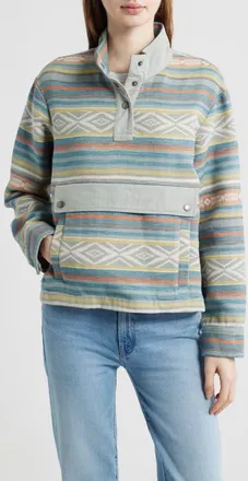 Pendleton Double Soft Half Snap Top in Teal Multi Stripe at Nordstrom, Size X-Small
