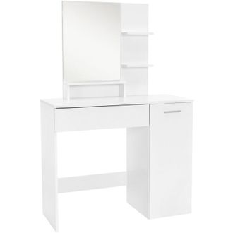 ML Design ML-Design Tavolino da Trucco con con Sgabello Specchio e Cassetto 90 x 38 x 138 cm Bianco Moderno Tavolino Cosmetico Cassettiera per Donne e Ragazze