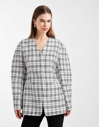 Asos Blazer stretto in tweed &eacute;cru-Neutro