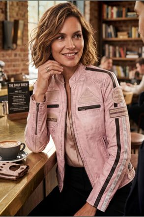 Infinity Leather Dames Biker Racing Badges Roze Leren Jas-Esdoorn