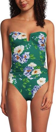 Lands End Slender Bandeau U-Wire Tankini Swimsuit Top in Island Emerald Petunia Floral at Nordstrom, Size 18
