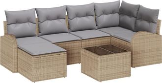 vidaXL Garden Sofa Set with Cushion 7 pcs Beige Poly rattan Vidaxl