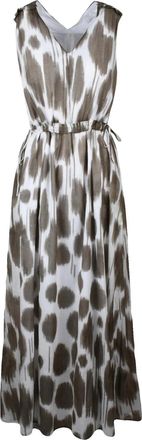 PESERICO White/Dove Abstract Pattern Drawstring Cotton Maxi Dress