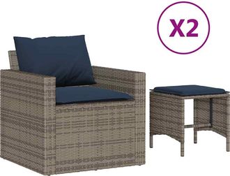 vidaXL Set De Sof&aacute;s De Jard&iacute;n 4 Pzas Y Cojines Rat&aacute;n Sint&eacute;tico Gris Vidaxl
