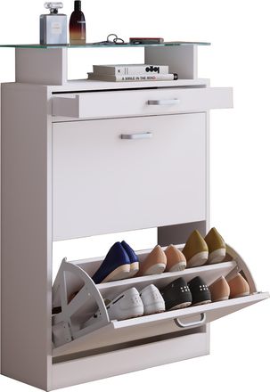 ebuy24 Ebuy24 - Vcm Wood Shoe Cabinet Dimensiones: Al. 91 X An. 59 X P. 22 Cm 2 Solapas Caj&oacute;n Estrecho Pr&aacute;ctico Estante - Sipos M (blanco)