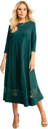 Roaman's Plus Size 3/4 Sleeve Mesh Inset Boatneck Dress in Emerald Green at Nordstrom, Size 24
