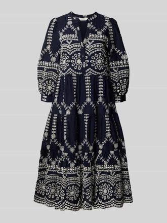 Apricot Tunikakleid mit Volantsaum und Lochstickerei in Marine, Gr&ouml;&szlig;e XXL