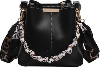 Generic Women PU Chain Crossbody Bag Zipper Closure Bag for Work Vacation (Black)