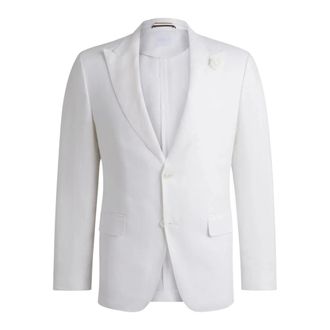 HUGO BOSS Jassen, Heren, Wit, M, Katoen, Slim-fit Blazer in Linen Canvas