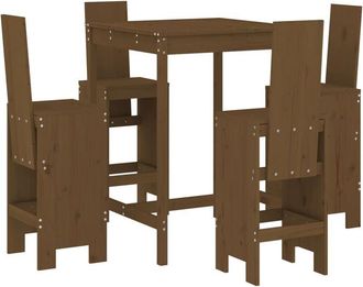 vidaXL Mesa Y Taburetes Altos De Jard&iacute;n 5 Pzas Madera Pino Marr&oacute;n Miel Vidaxl