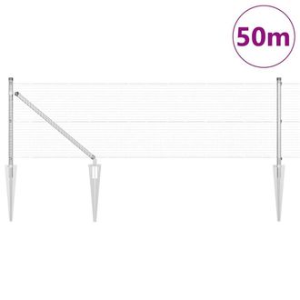 Berkfield Home Full Welded Wire Fence with 13 Spike Posts 0.4x50 m Galvanised Steel in Silver