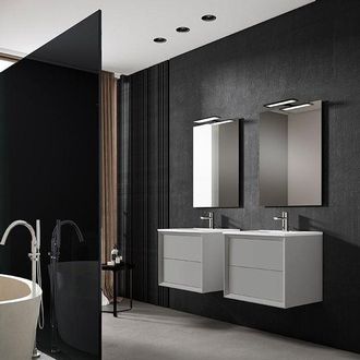 Saniclass Prime Core Badkamermeubelset - 60x50x45cm - 1 rechthoekige keramische wasbak wit - 1 kraangat - 2 lades - rechthoekige spiegel - mat greige (grijs)