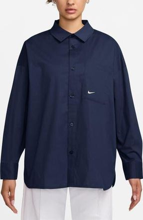 Nike Sportswear Chill Stretch Cotton Poplin Button-Up Shirt in Midnight Navy/Sail at Nordstrom Rack, Size X-Small