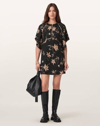 AllSaints Lyocell Xena Floral Print Mini Dress, Size: UK 12/US 8