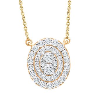 Pompeii3 85Ct Oval Diamond Halo Pendant Womens Yellow Gold Necklace 14mm Tall Lab Grown