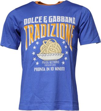 Dolce & Gabbana Blue Graphic Print Cotton Crew Neck Mens T-shirt