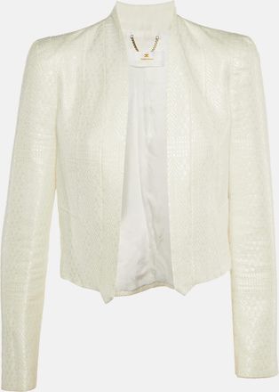 Elisabetta Franchi White Textured Patterned Cotton Open Blazer M