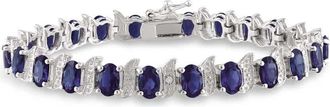 Amour 13 1/5 CT TGW Created Blue Sapphire and Diamond S-link Bracelet In Sterling Silver