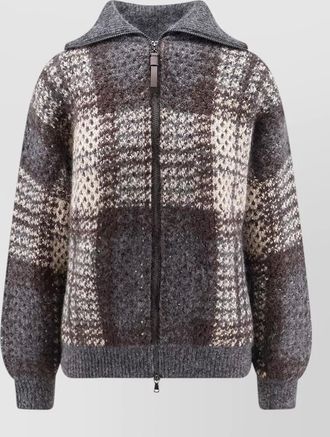 Brunello Cucinelli mohair blend checked zip cardigan