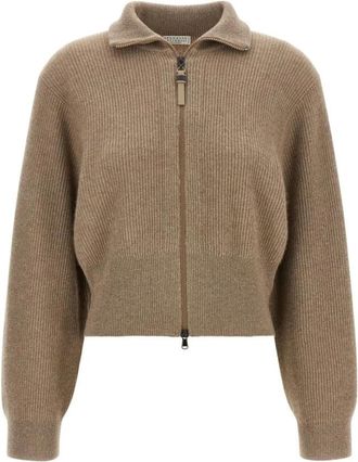 Brunello Cucinelli Sprankelende Kasjmier Vest - Dames - Vesten - Bruin - M - Kasjmier - Truien & Vesten