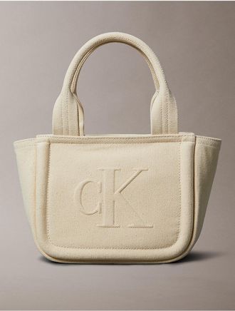 Calvin Klein Womens Canvas Embossed Monogram Logo Mini Tote Bag - Neutral - OS