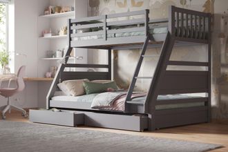 Flair Ollie Wooden Triple Bunk Bed with Drawers in Grey | Size: Single