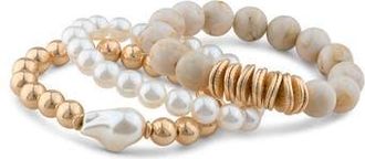 Jardin Set of 3 Beaded Stretch Bracelet in Natural/White/Gold at Nordstrom Rack