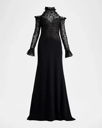 Tadashi Shoji Cold-Shoulder Organza & Crepe Gown