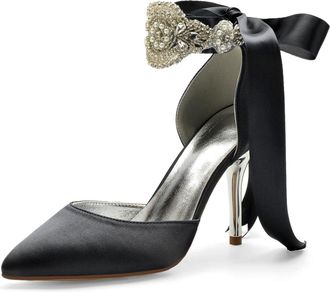 Miyoopark Wedding and Evening Shoes for Women Prom Pumps with Ribbon M531 Black UK 8.5