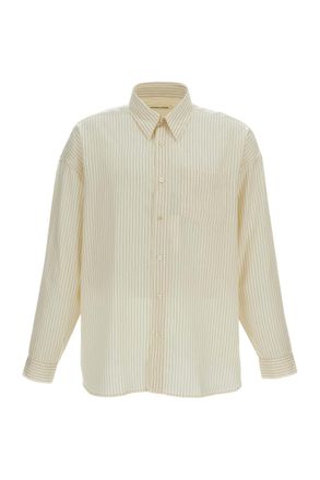Sunflower Striped Oversized Long-Sleeved Shirt with Mother-of-Pearl Buttons