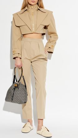 Balmain Pleated Trousers, Womens, Beige