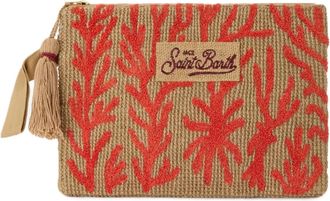 MC2 Saint Barth Textured Rectangular Clutch Bag with Coral Embroidery