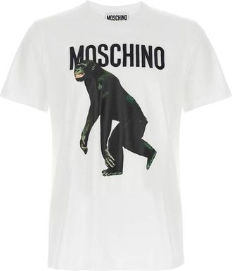 Moschino Logo Embroidery T-Shirt - Heren - T-shirts - Wit - M - Katoen - Tops