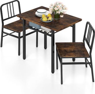 Costway 3-Piece Dining Table Set Rectangular Kitchen Table & 2 Chairs-Brown