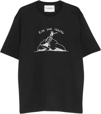 Iceberg Tops, Heren, Zwart, 2Xl, Geborduurd T-shirt met ronde hals