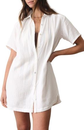 Marine Layer Bianca Organic Cotton Cover-Up Shirtdress in White at Nordstrom, Size X-Small